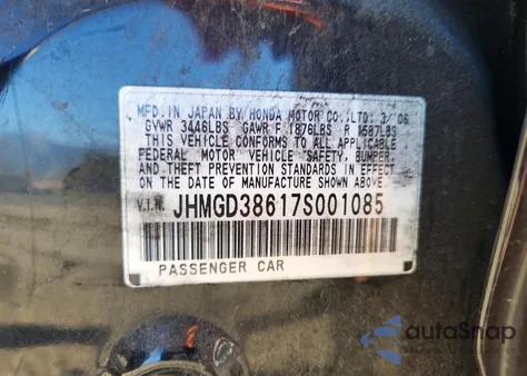 2007 Honda Fit S z USA, uszkodzony, nr VIN JHMGD38617S001085